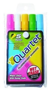 lot 33195 image: Quartet Glo-Write Fluorescent Markers, Wet-Erase, Assorted Colors, 5 Colors, 30 Markers