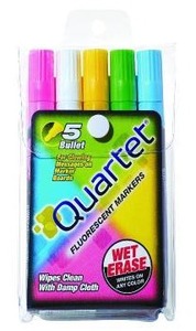 lot 33197 image: Quartet Glo-Write Fluorescent Markers, Wet-Erase, Assorted Colors, 5 Colors, 30 Markers