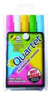 lot 33198 image: Quartet Glo-Write Fluorescent Markers, Wet-Erase, Assorted Colors, 5 Colors, 30 Markers