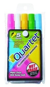 lot 33201 image: Quartet Glo-Write Fluorescent Markers, Wet-Erase, Assorted Colors, 5 Colors, 30 Markers