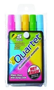 lot 33202 image: Quartet Glo-Write Fluorescent Markers, Wet-Erase, Assorted Colors, 5 Colors, 30 Markers