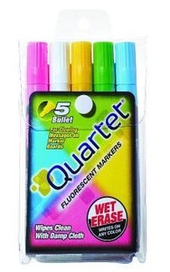 lot 33203 image: Quartet Glo-Write Fluorescent Markers, Wet-Erase, Assorted Colors, 5 Colors, 30 Markers
