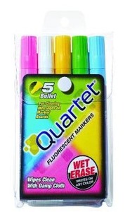 lot 33205 image: Quartet Glo-Write Fluorescent Markers, Wet-Erase, Assorted Colors, 5 Colors, 30 Markers
