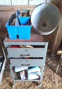 lot 56408 image: Industrial Metal Storage Cart with Light Fixtures