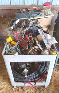 lot 56409 image: Industrial Cable and Hardware Lot with Goldblatt Tools and rolling cart