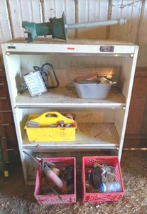 lot 56413 image: Vintage Workshop Storage Unit with Tools and Equipment