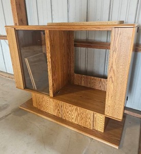 lot 56496 image: Vintage Oak Entertainment Center with Glass Display 5 x 20 x 4