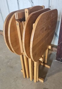 lot 56497 image: Vintage Wooden Folding TV Tray Tables Set
