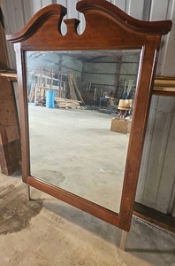 lot 56502 image: Vintage Wood-Framed Wall Mirror with Decorative Crown 35 x 47