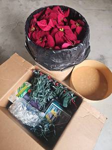 lot 56513 image: Holiday Decoration Lot - Poinsettias and String Lights