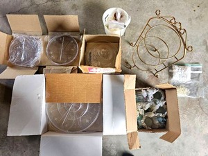 lot 56514 image: Vintage Clear Cake Platesstands with Decorative Display Stands and votive holders