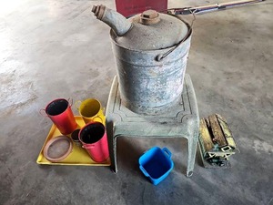 lot 56527 image: Vintage Gas Can, Flower Pots and Decorative Birdhouse