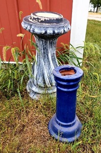 lot 56562 image: Vintage Garden Birdbath Pedestals - Gray and Blue