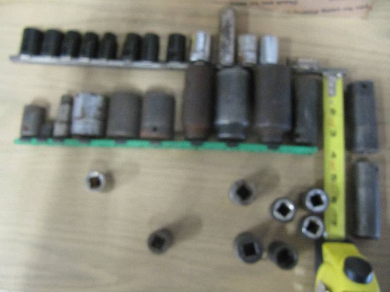 lot 2129 image: Lot of Assorted Impact Sockets Some New (Half Metric  Half USS ) SHOP Tools