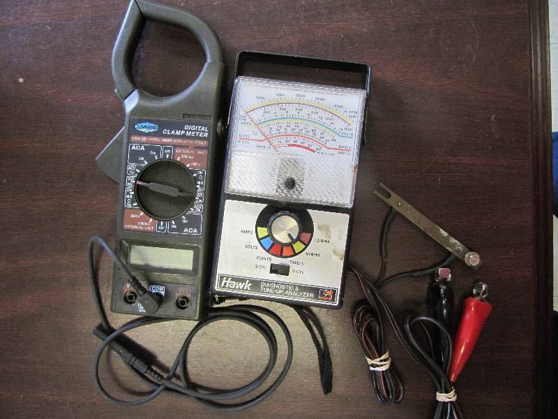 lot 2195 image: CUMMINS DIGITIAL CLAMP METER & HAWK DIANOSTIC TUNE UP ANALYZER (SHOP TOOLS)