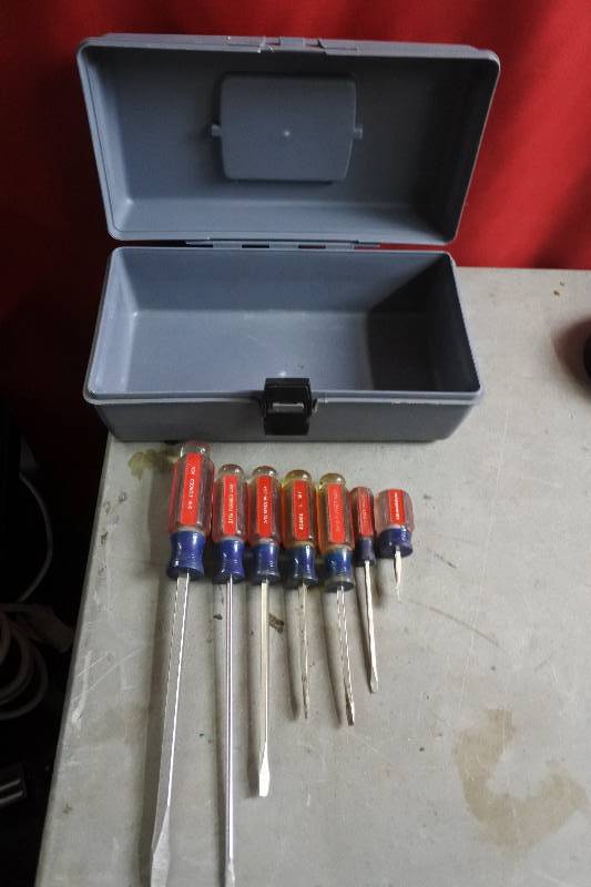 lot 10476 image: Craftsman Screwdrivers and Small Grey Tool Box