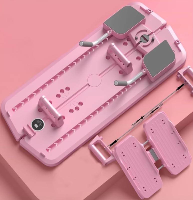 lot 50063 image: JANUA Pilates Reformer Machine, Pilates Board, Multifunctional Abdominal Board with Resistance Band, Push up, Ab Machine, Core Trainer, ab Workout Equipment for Women (Pink)