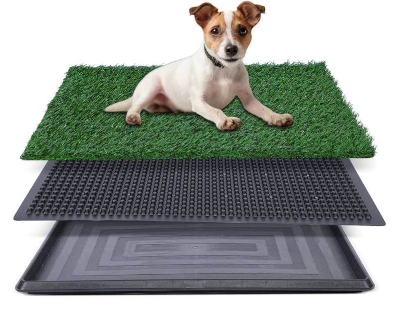 lot 50055 image: FluffyDream Dog Grass Pad with Tray, 20x25 Artificial Grass for Dogs Potty Strong Absorbency Dog Grass Pad with Tray, Litter Box Training Pad