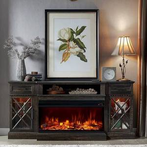 lot 4112 image: OKD Farmhouse TV Stand, 70 Entertainment Center Stand for TVs Up to 80 in, with 2 Drawers & 2 Storage Cabinet, Dark Rustic Oak - TV Stand Only, No Fireplace