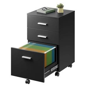 lot 4114 image: DEVAISE 3 Drawer Wood Mobile File Cabinet, Rolling Filing Cabinet for LetterA4 Size, Printer Stand for Home Office, Black