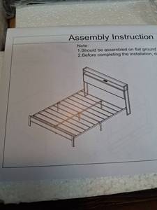 lot 4115 image: Black Metal Bed Frame With LED Lights and USB Plug In