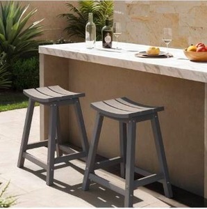 lot 4117 image: Ciokea 2 Set 24 Outdoor Bar Stools Heavy Duty HDPE Counter Height Bar Stools Weatherproof Patio Seats Modern Waterproof BarStools for Bar Deck Balcony Kitchen Counter Yard, Grey
