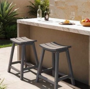 lot 4118 image: Ciokea 2 Set 24 Outdoor Bar Stools Heavy Duty HDPE Counter Height Bar Stools Weatherproof Patio Seats Modern Waterproof BarStools for Bar Deck Balcony Kitchen Counter Yard, Grey