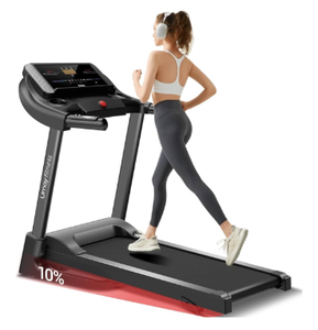lot 4136 image: UMAY Fitness Home Folding Incline Treadmill with Pulse Sensors, 3.0 HP Quiet Brushless, 300 lbs Capacity (Black) - Retail $299.99