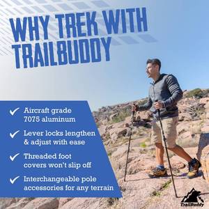 lot 4146 image: TrailBuddy Trekking Poles - Lightweight, Collapsible Hiking Poles for Snowshoe & Backpacking Gear - Pair of 2 Walking Sticks for Hiking, 7075 Aluminum with Cork Grip