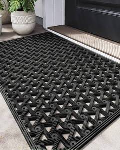 lot 4149 image: DEXI Front Door Mat Outside Entrance��19x30 Rubber Floor Doormat Heavy Duty Non Slip, Dirt Trapper Waterproof Exterior Entry Mats All Weather for Patio Entryway Drainage, Black