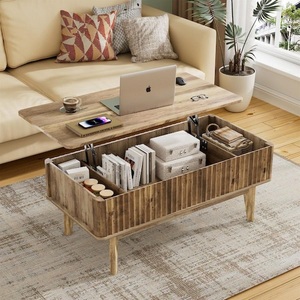 lot 4959 image: 46 in. Brown Rectangle Wood Lift Top Coffee Table,Multi-Functional Coffee Table With Open Shelves & 3-Hidden Storage