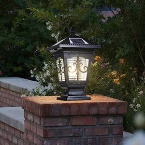lot 25313 image: PTOUG LED Solar Post Cap Lamp, IP65 Waterproof Post Light Outdoor Remote Control Dimmable Pillar Lights Aluminum Outdoor Column Light, 17.3 X 9.8 Pillar Pedestal Lantern for Garden Fence
