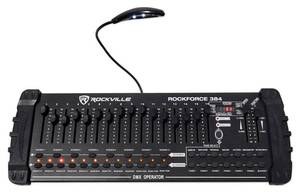 lot 25314 image: Rockville ROCKFORCE 384 Channel DMX LightFog Lighting Controller, MIDI Control, 30 Scene Banks, 6 Chases, LED Display, for DJs and Stage Lighting