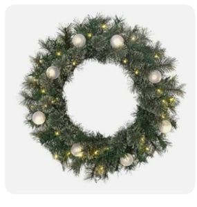lot 92140 image: Pre-Lit Artificial Christmas Fall Wreath with Dual LED for Welcome Sign Fireplace Wall Window Front Door Indoor Outdoor Wedding 24