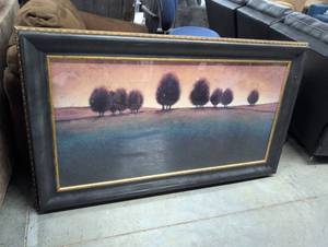 lot 100 image: Vintage Framed Landscape Print with Trees at Sunset