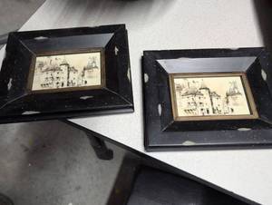 lot 105 image: Vintage Framed Architectural Sketch of European Building