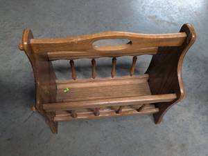 lot 108 image: Vintage Wooden Magazine Rack with Grey Cushions
