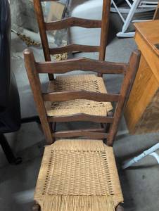 lot 122 image: Vintage Ladder Back Chair with Rush Seat (2)
