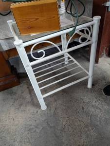 lot 152 image: White Metal Side table with Decorative Scrollwork