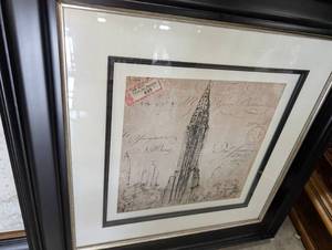 lot 160 image: Vintage Framed Architectural Sketch with Signatures