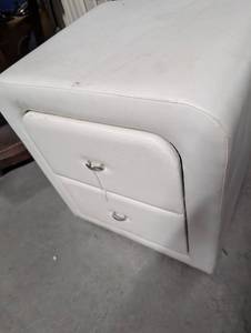 lot 166 image: Vintage White Leather Nightstand with Two Drawers