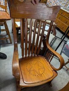 lot 180 image: Vintage Wooden Rocking Chair with Perforated Seat Design