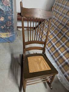 lot 182 image: Antique Wooden Rocking Chair with Cane Seat