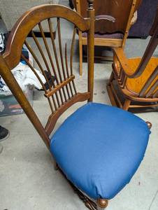 lot 185 image: Vintage Wooden Dining Chair with Blue Upholstery