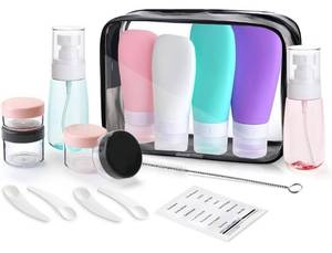 lot 5033 image: 17 PCS Travel Bottles for Toiletries, TSA Approved Containers for Toiletries, Shampoo and Conditioner Bottles, Easy Squeeze Travel Size Containers for Lotions and Creams