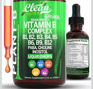 lot 5086 image: Vitamin B Complex Liquid Drops  Thiamine B1, B6, B2, B3, B4, B5, B7 B9, B12, Niacinamide, Paba, Choline Inositol Taurine Probiotics Beet Root Spirulina