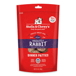 lot 5107 image: Stella & Chewy s Freeze-Dried Raw Absolutely Rabbit Dinner Patties Grain-Free Dog Food  14 oz bag. Retail $45 BB  Aug 19th 2025
