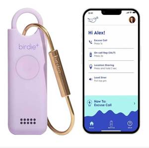 lot 5147 image: Birdie Smart Personal Safety Alarm for Women by Women Loud Siren, Key Chain, 247 Live Rep, Emergency Alerts, Bluetooth Connection - (Lavender)Retail $39.99