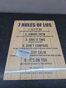 lot 5152 image: 7 Rules of Life Wooden Wall Sign