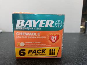 lot 5158 image: Bayer Orange Flavored Chewable Low Dose Aspirin 81mg - 6 Pack (216 Tablets)